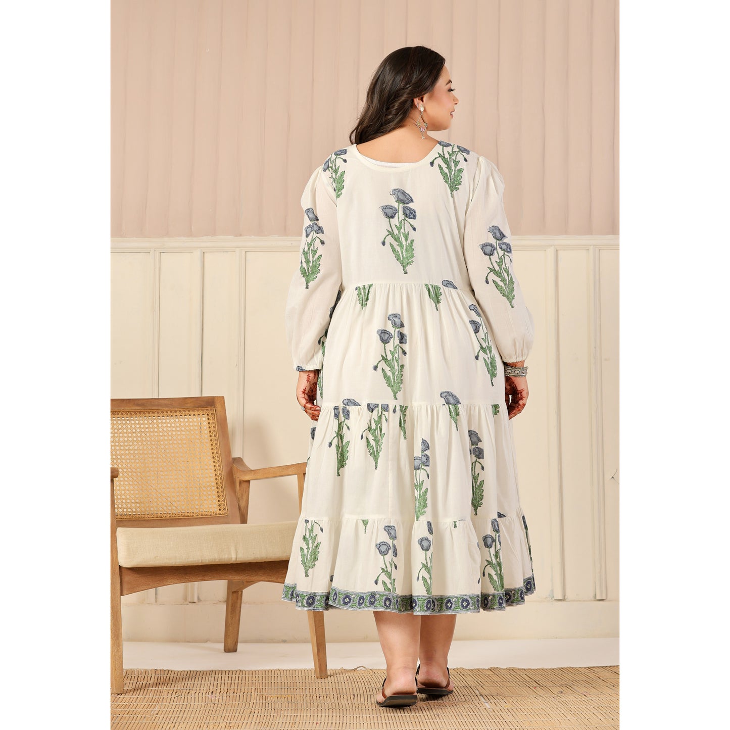 White & Grey Cotton Dress with Flare