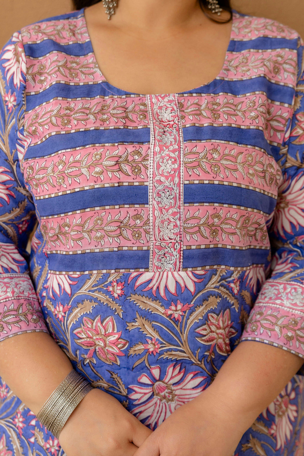 Blue Floral Printed Plus Size Kurta Pant Set for Women