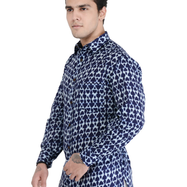 Men’s Hand Block Print Blue Casual Full Sleeves Cotton Regular Fit Shirt (BSHS0265)