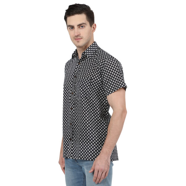 Men’s Jaipuri Hand Block Print Black Booti Regular Fit Half Sleeve Shirt (BSHS0306)