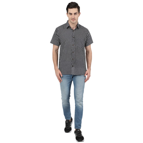 Men’s Jaipuri Hand Block Print Black Booti Regular Fit Half Sleeve Shirt (BSHS0306)