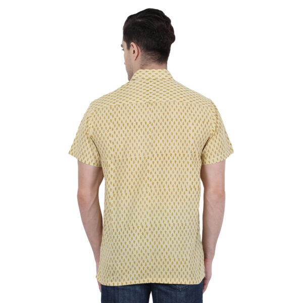 Men’s Jaipuri Hand Block Print Beige & Rust Boota Regular Fit Half Sleeve Shirt (BSHS0308)