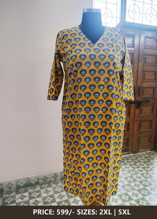 Long Yellow Cotton Kurti