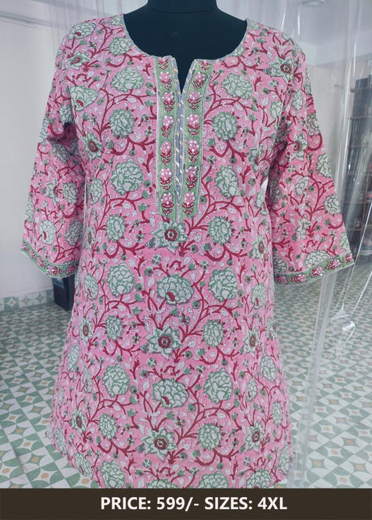 Handblock Printed Pink Kurti