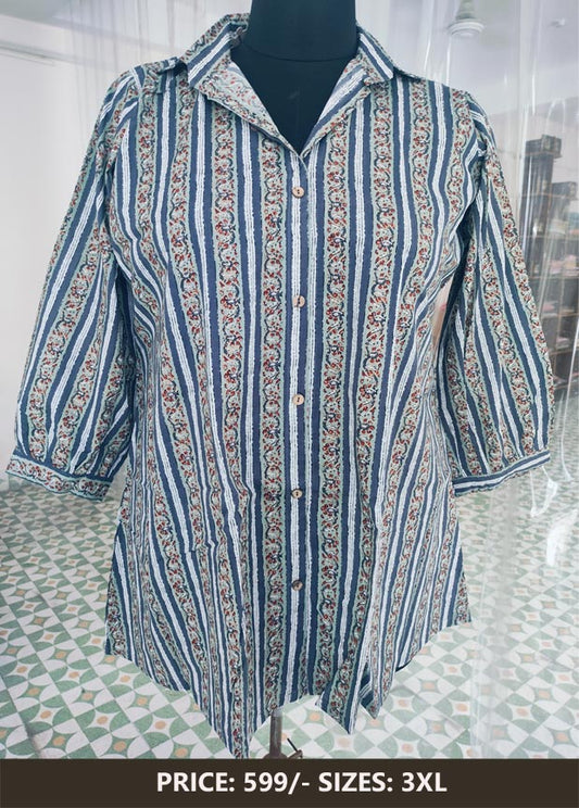 Grey Shirt In Handblock Print