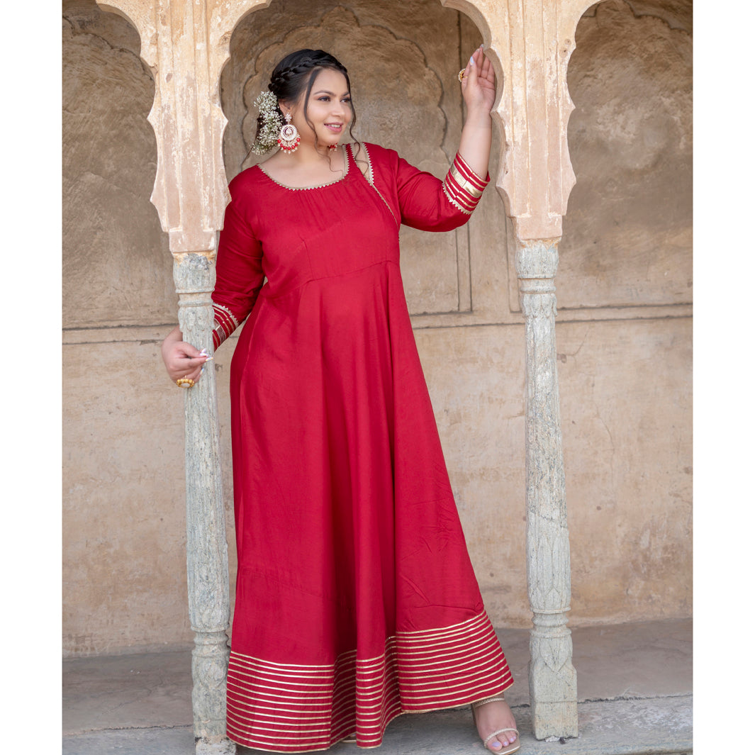 Maroon Gota Dress in Rayon