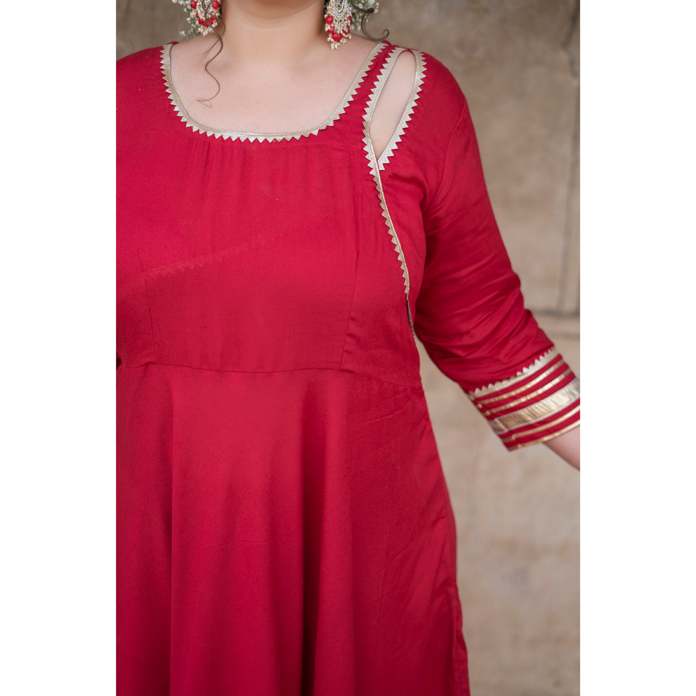 Maroon Gota Dress in Rayon