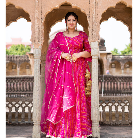 Pink Bhandhani Lehenga Set