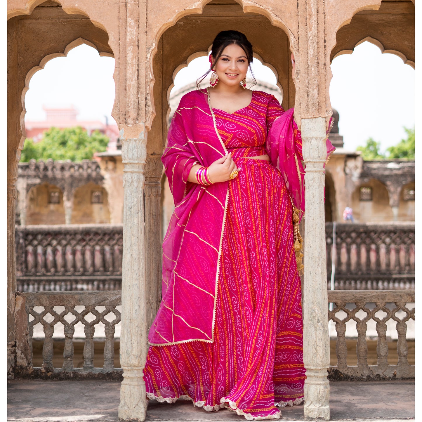 Pink Bhandhani Lehenga Set