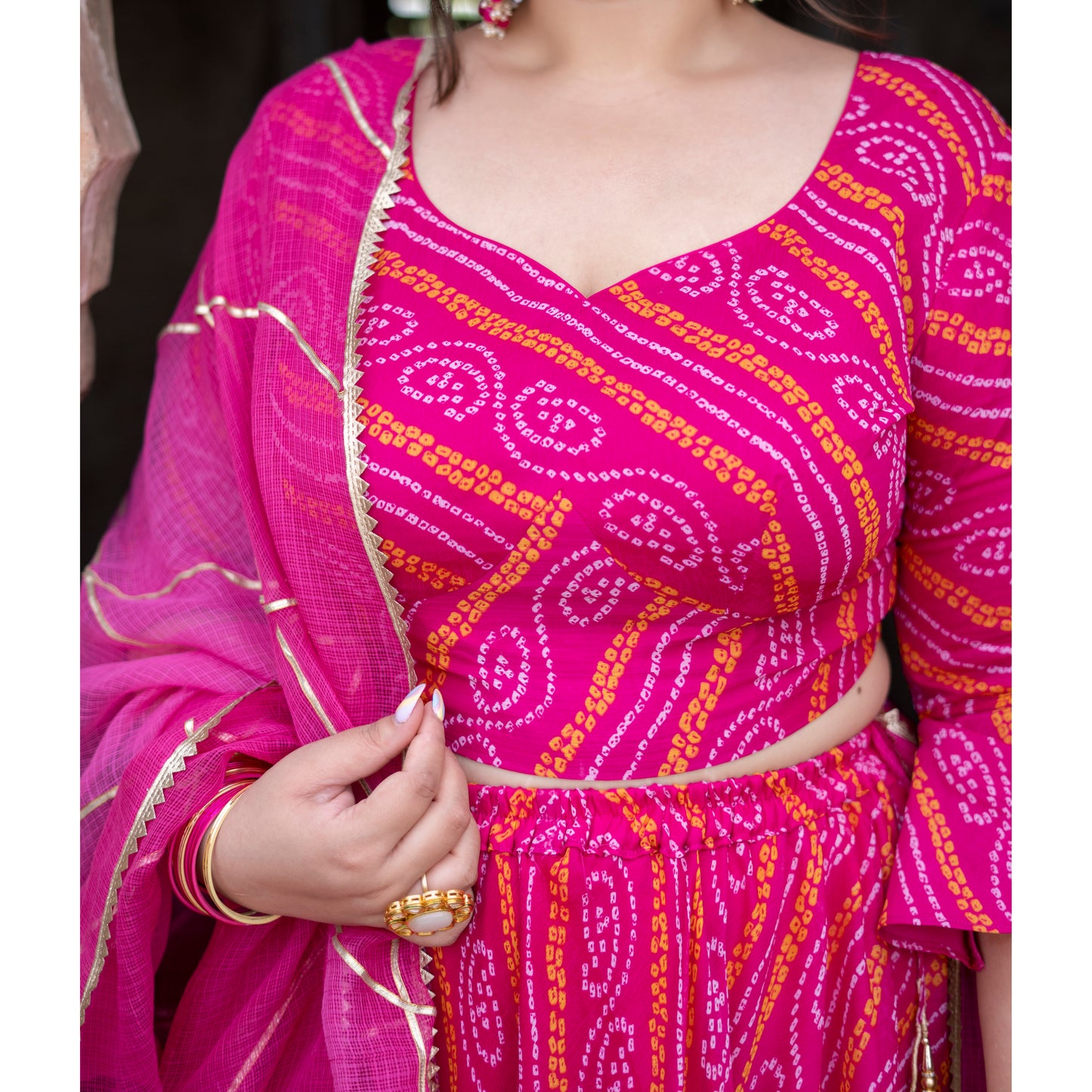 Pink Bhandhani Lehenga Set