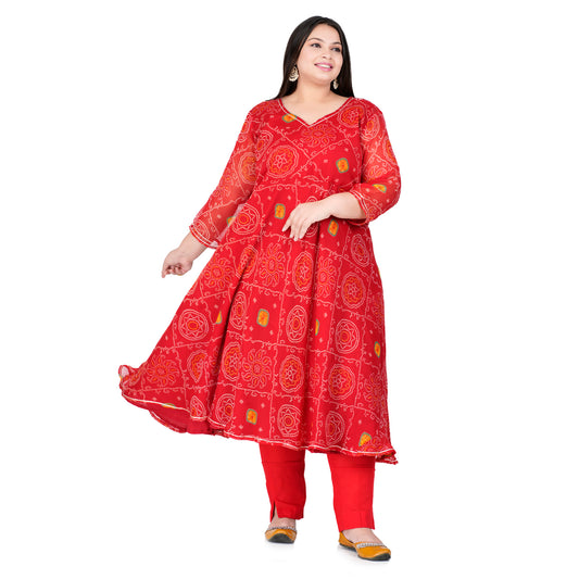 Red Anarkali Kurta In Chiffon