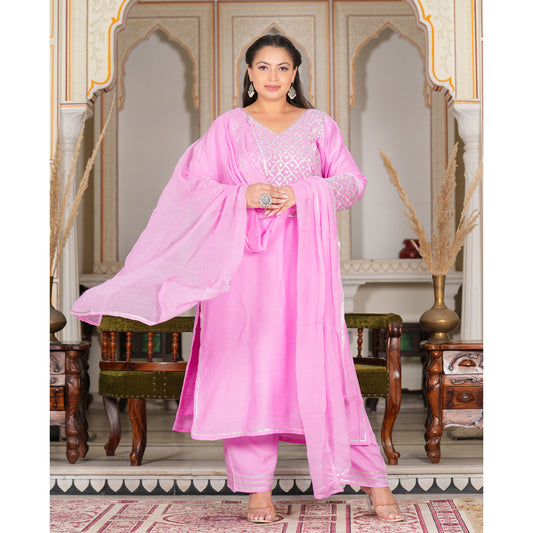 Pink Cotton Silk Suit Set with Gota Detailing