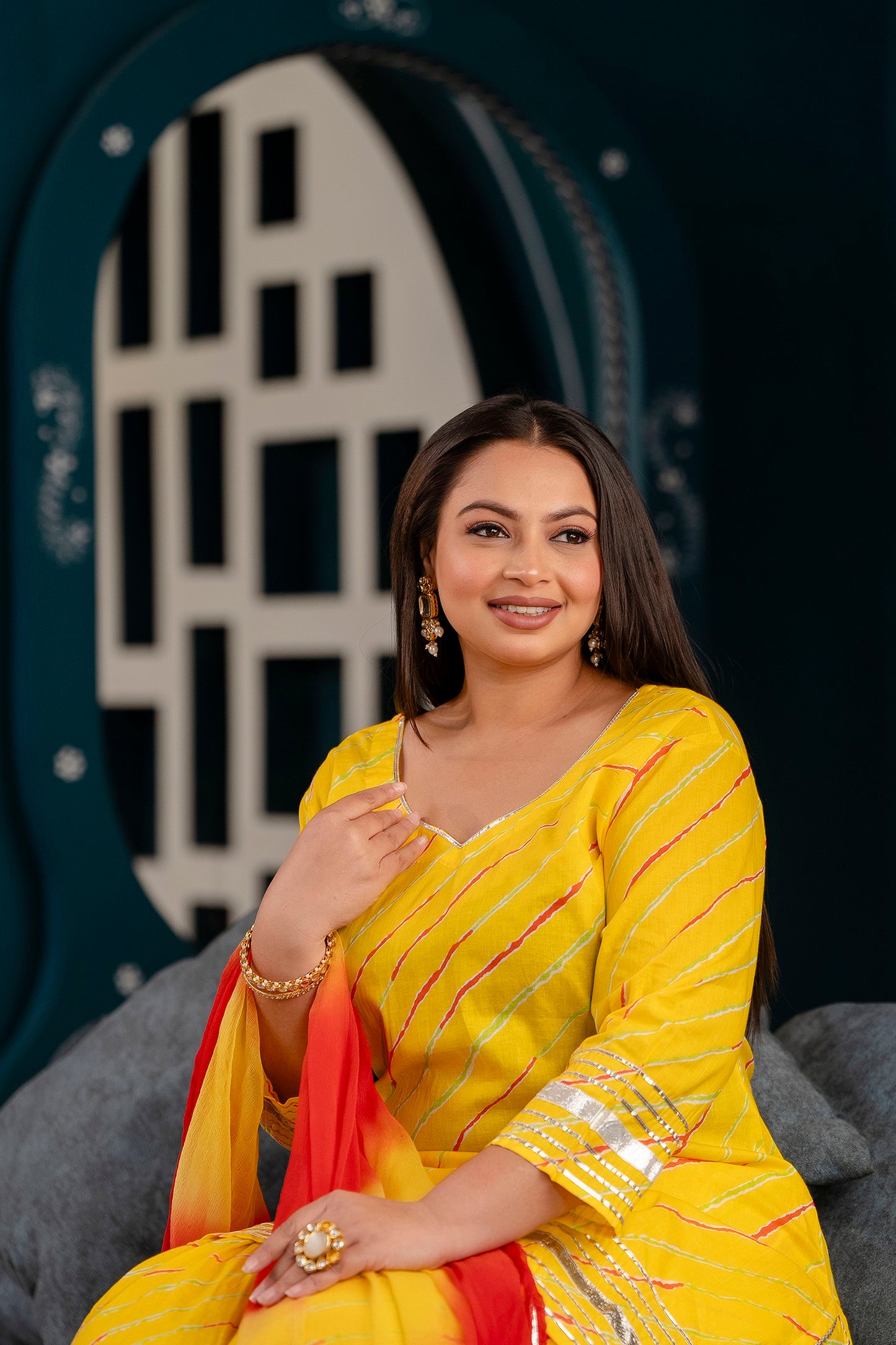 Yellow Short Kurti with Sharara and Dupatta Set