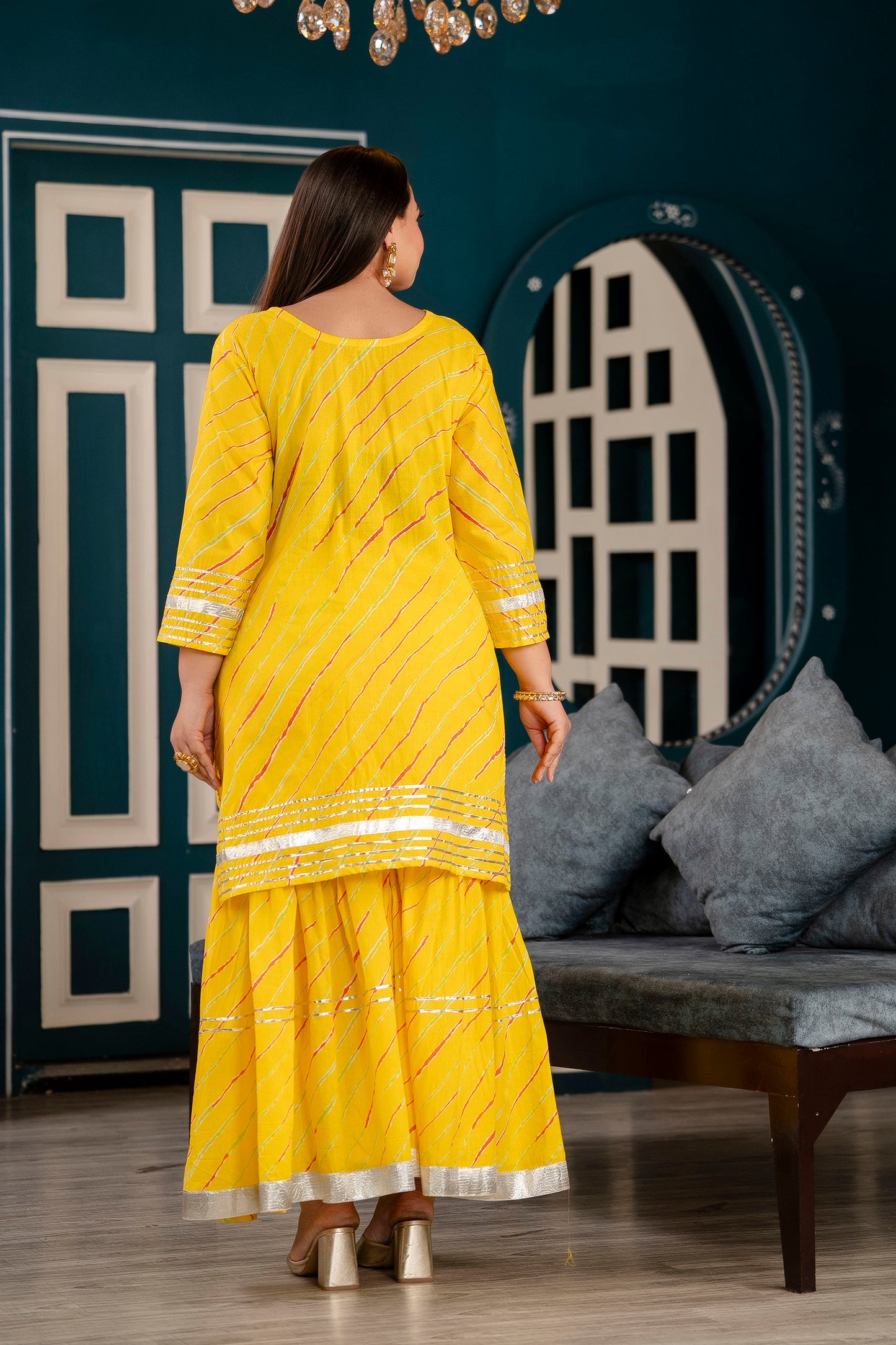 Yellow Short Kurti with Sharara and Dupatta Set