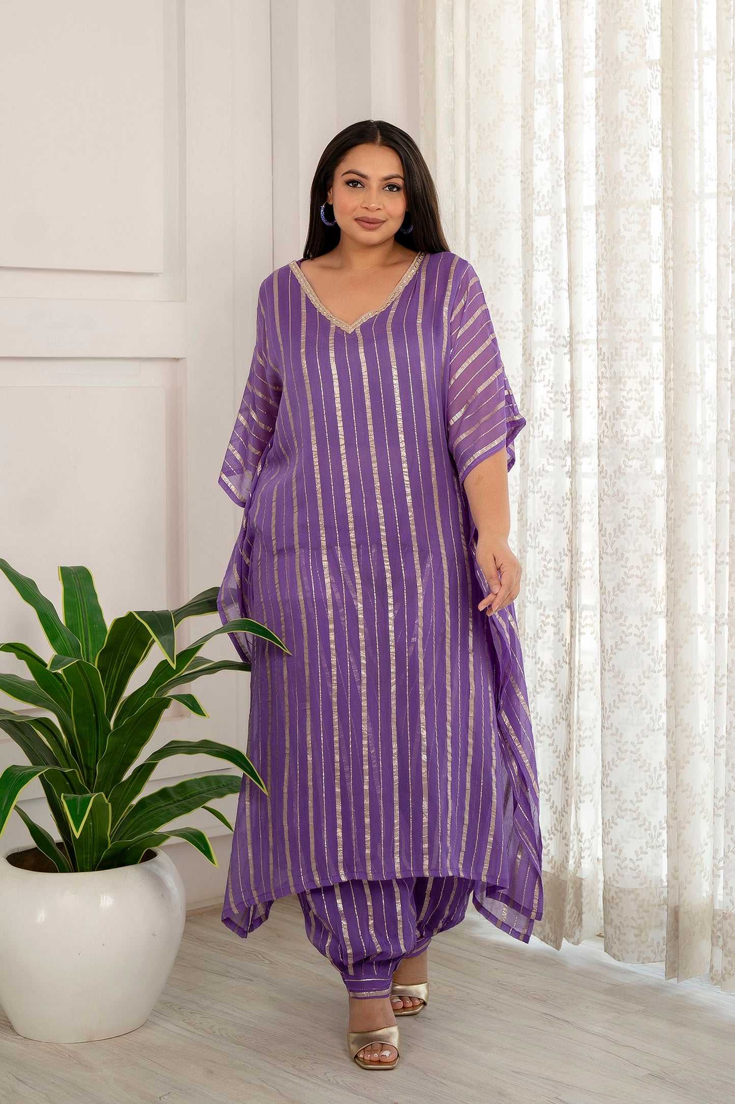 Lilac Georgett Kaftan with Afgani Salwar Set