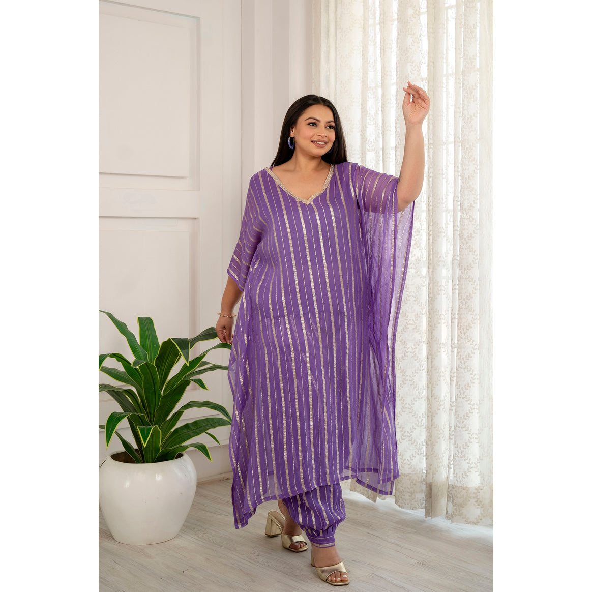 Lilac Georgett Kaftan with Afgani Salwar Set