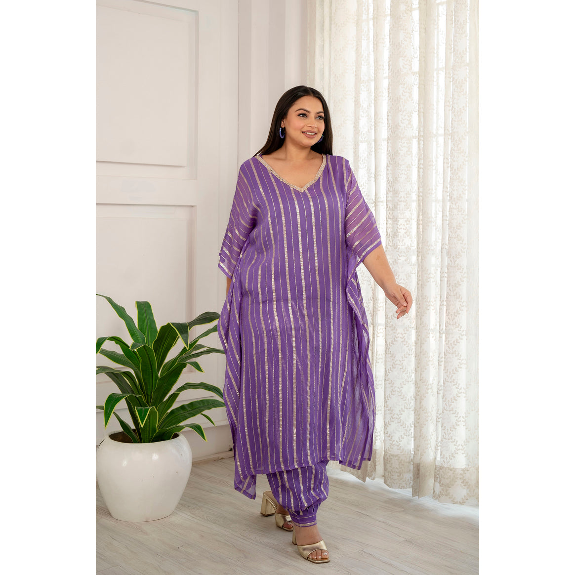 Lilac Georgett Kaftan with Afgani Salwar Set