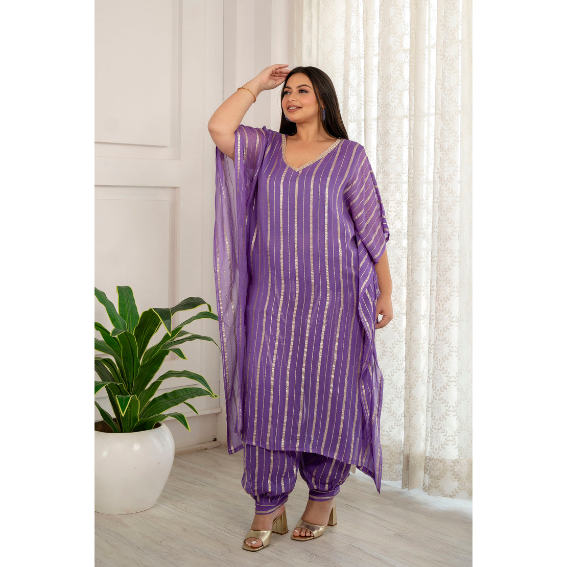 Lilac Georgett Kaftan with Afgani Salwar Set