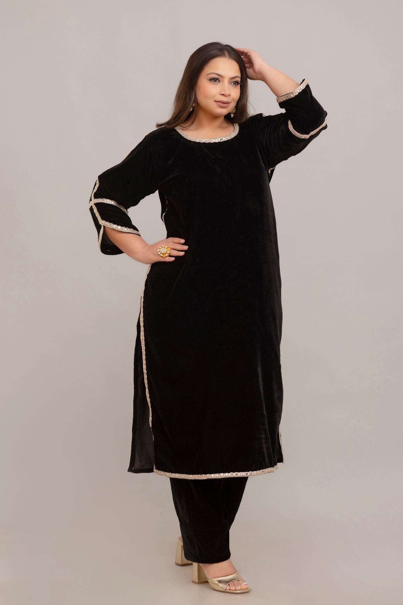 Black Velvet Kurta Set