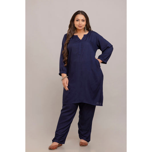 Plus Size Blue Co-ord Set In Rayon