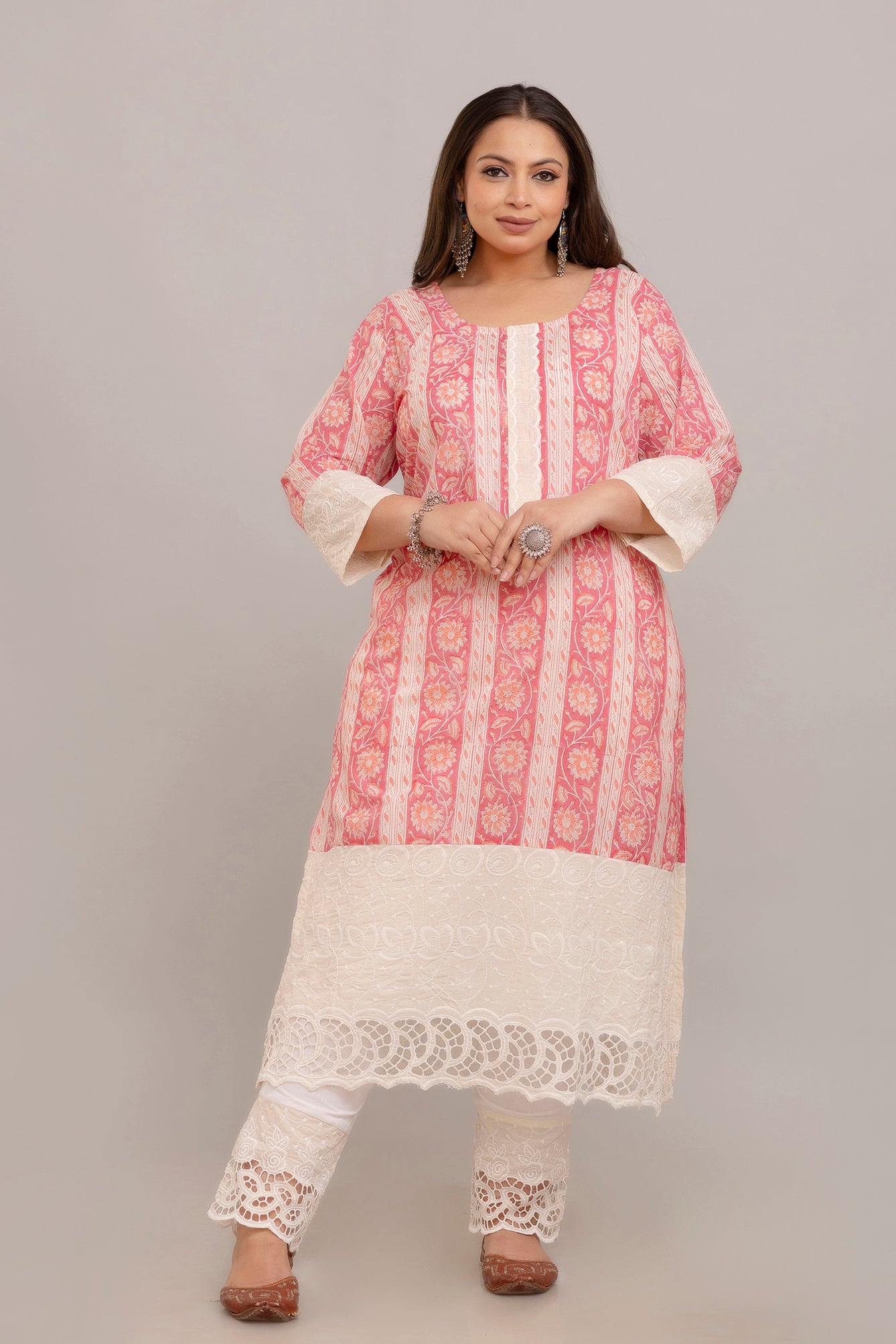 Pink Kurta Only With Lace Detailing