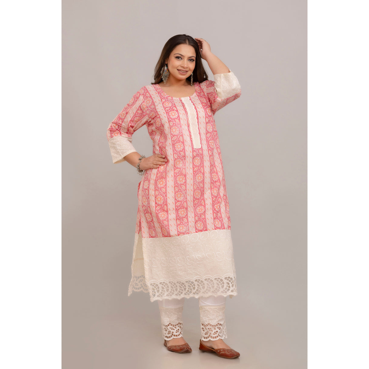 Pink Kurta & Kurta With Lace Detailing