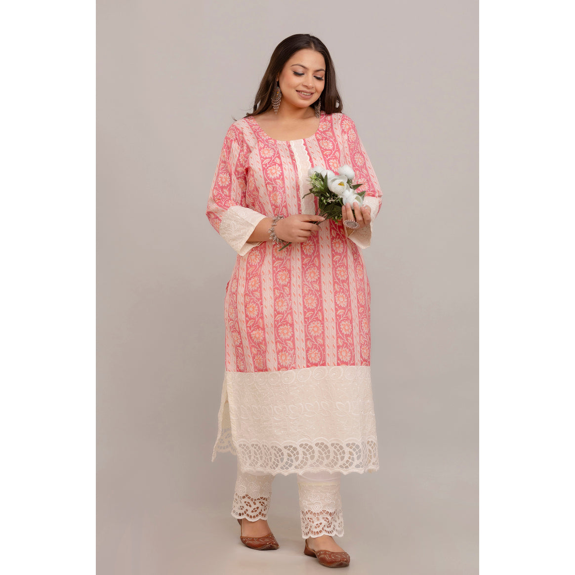 Pink Kurta & Kurta With Lace Detailing