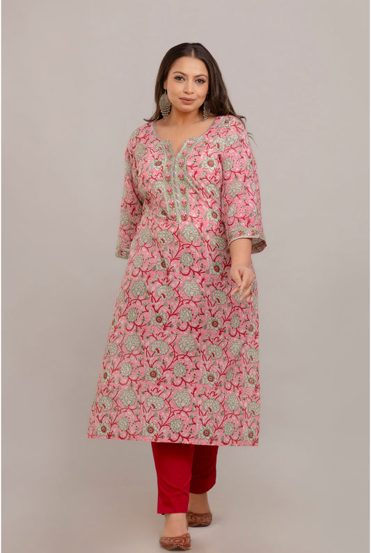 Pink Handblock Kurta only