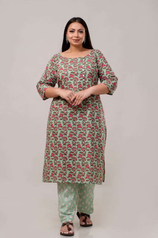 Cyan Cotton Kurta & Pant