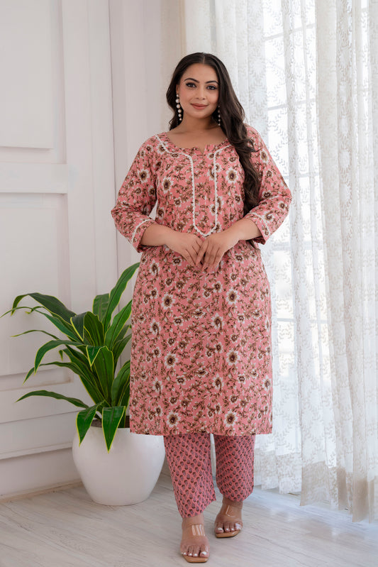 Coral Cotton Kurta & Pant Set