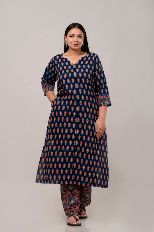 Indigo Cotton Kurta & Pant Set