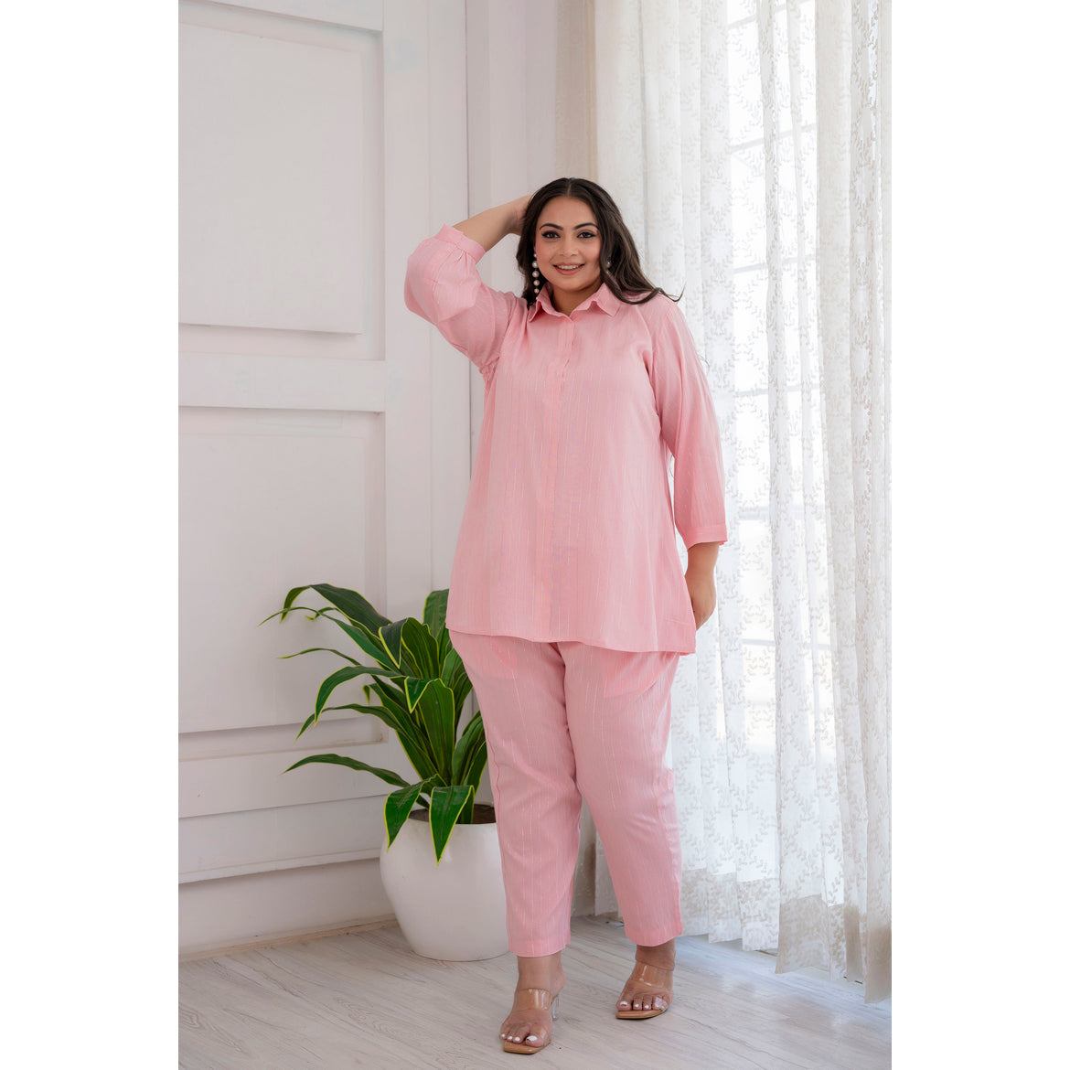 Pink Co-ords Set In Cotton Lurex