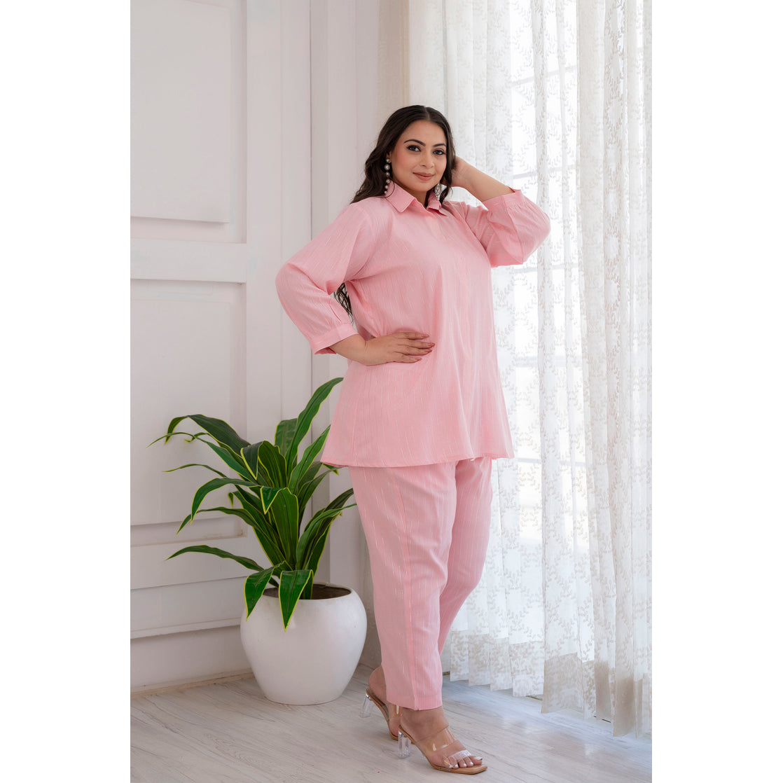 Pink Co-ords Set In Cotton Lurex