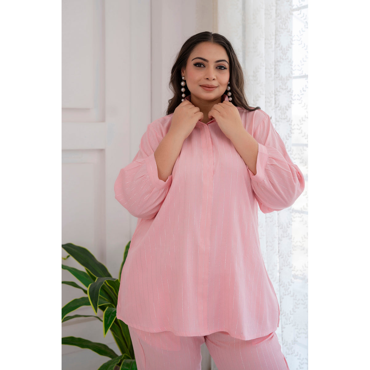 Pink Co-ords Set In Cotton Lurex