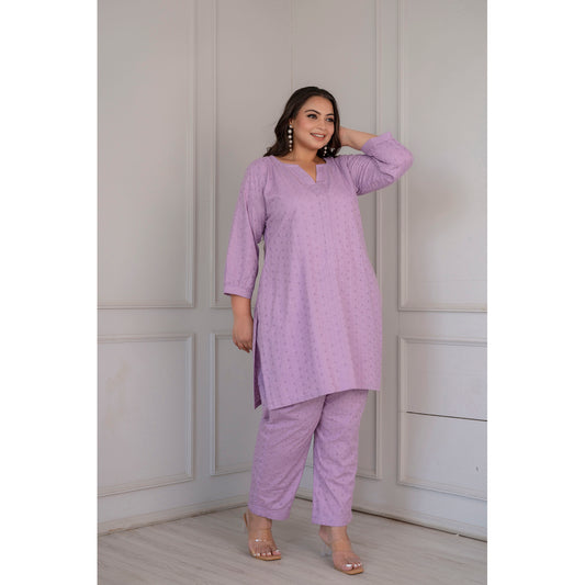 Lilac Chikankari Kurta & Pant Coord Set