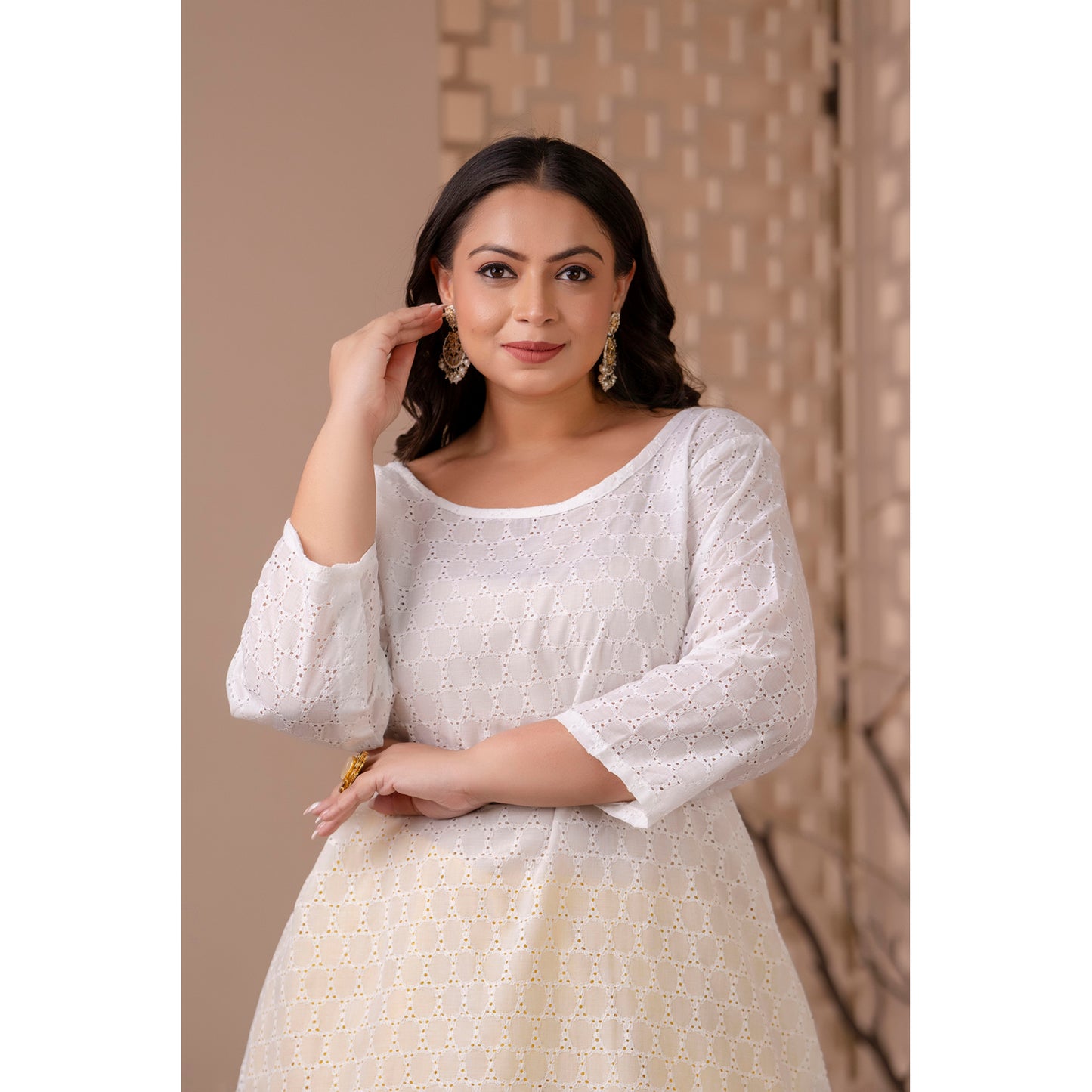 White Chikan Kurta Paired with Vibrant Yellow Lurex Dhoti