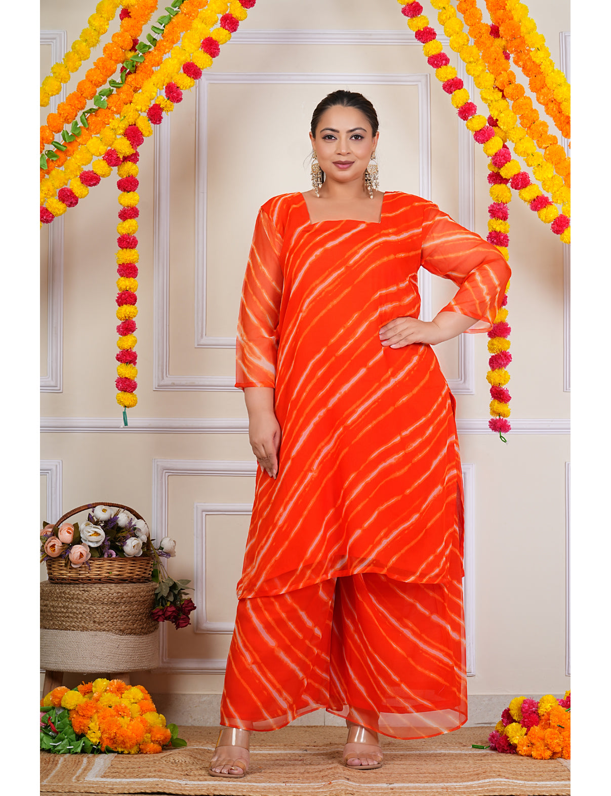 Orange Leheriya Semi Georgette Coord Set