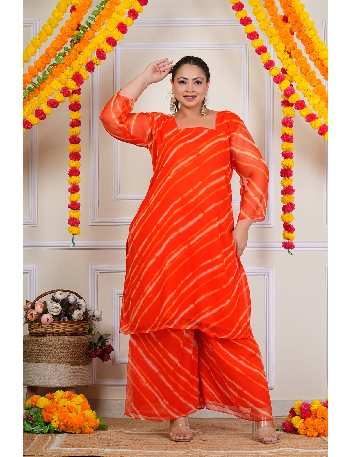Orange Leheriya Semi Georgette Coord Set