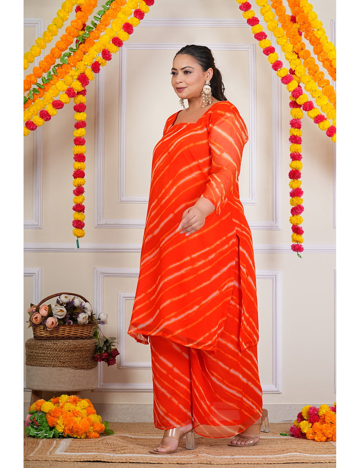 Orange Leheriya Semi Georgette Coord Set
