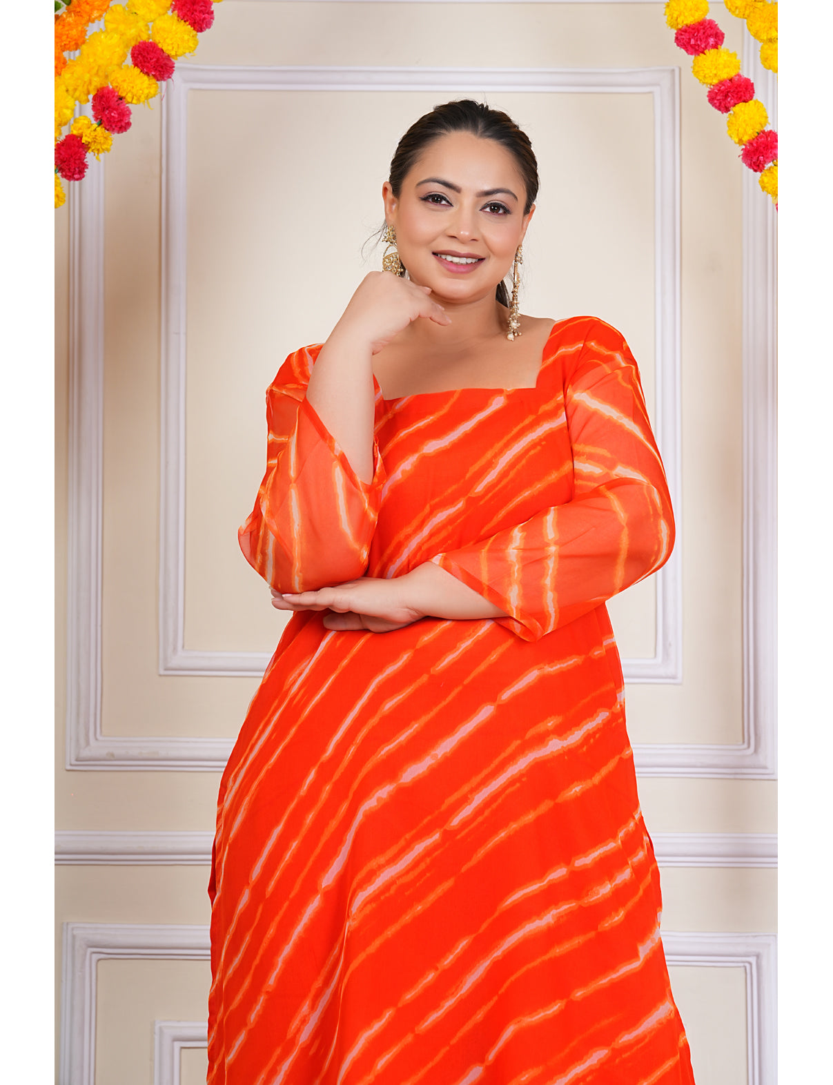 Orange Leheriya Semi Georgette Coord Set