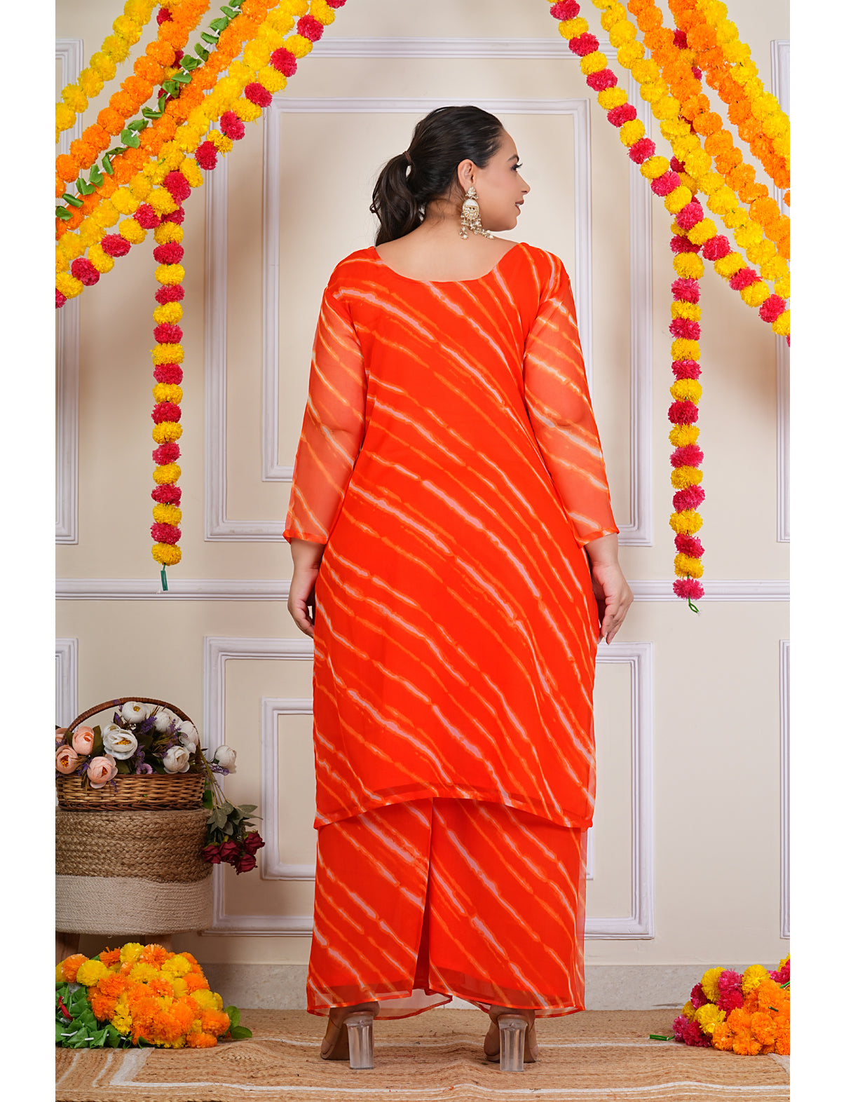 Orange Leheriya Semi Georgette Coord Set