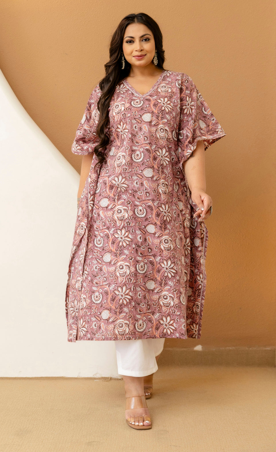 Floral Printed Plus Size Kaftan Kurta Set for Women