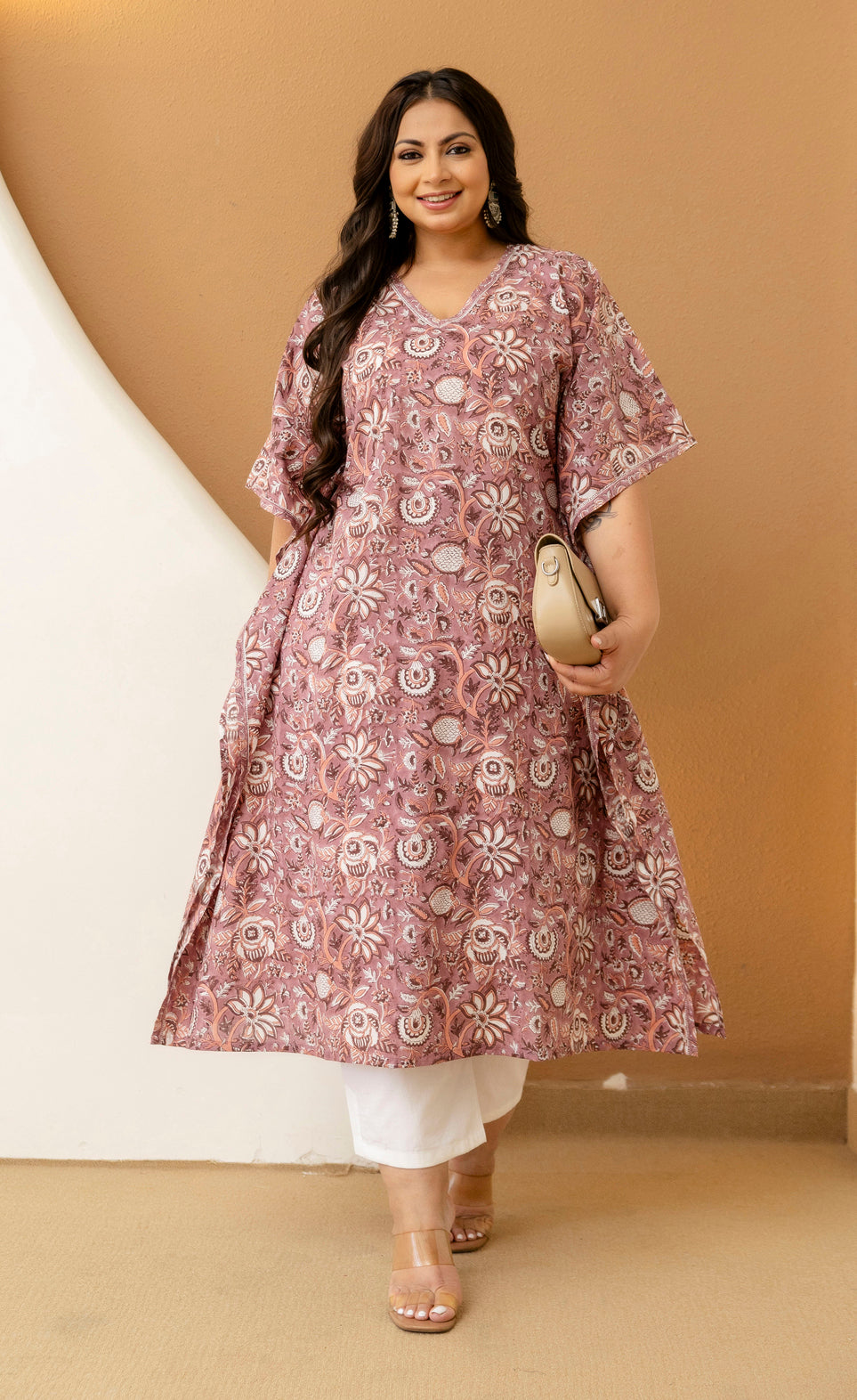 Floral Printed Plus Size Kaftan Kurta Set for Women