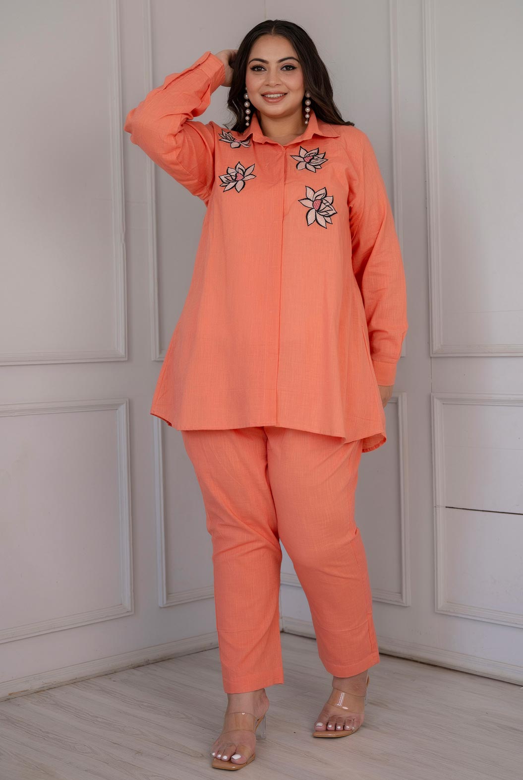 Orange Co-ord Set with Embroidery