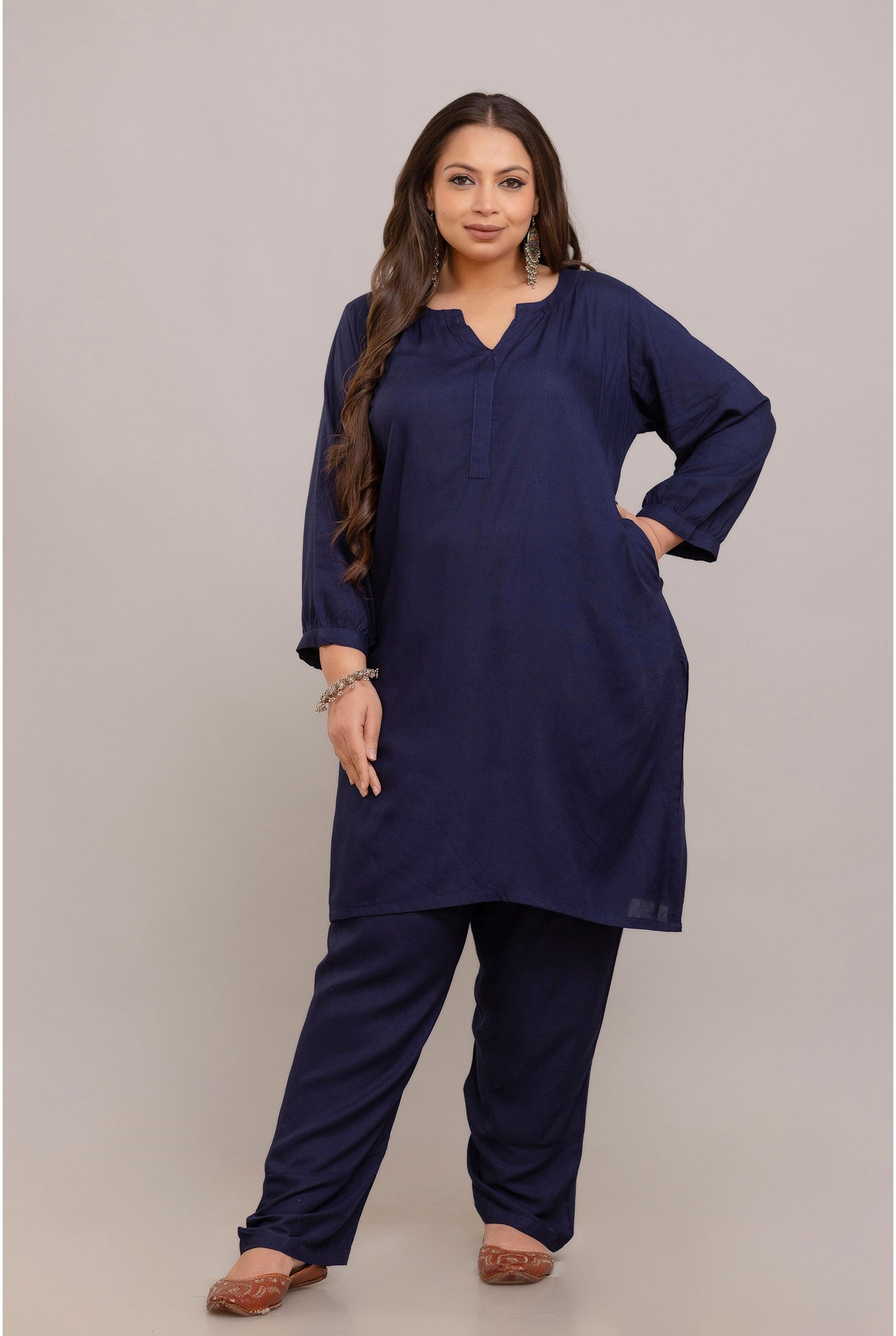 Plus Size Blue Co-ord Set In Rayon