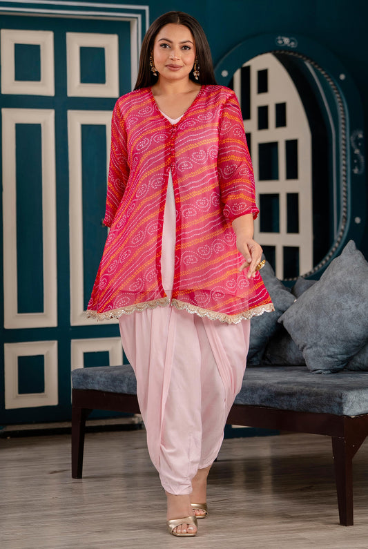 Pink Chiffon Jacket with Rayon Inner & Dhoti