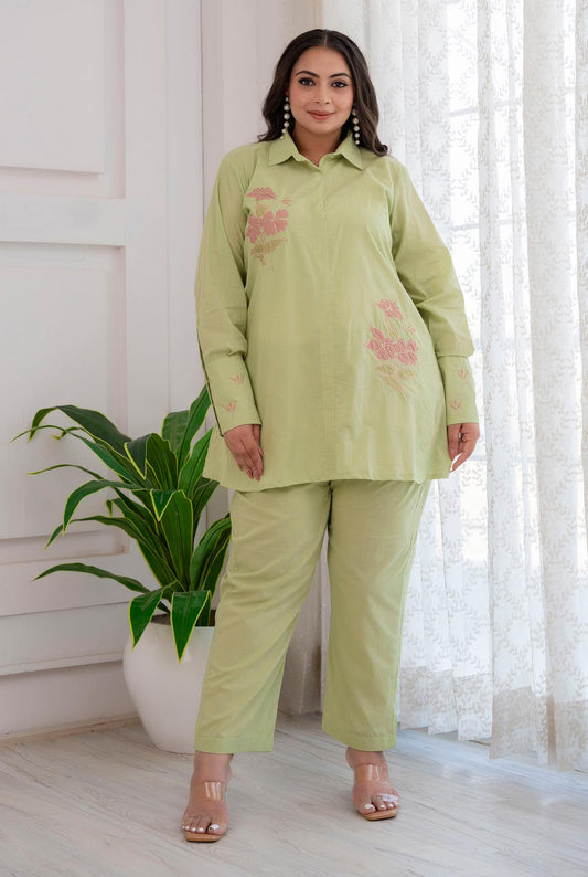 Lime Green Shirt With Pants Coord Set
