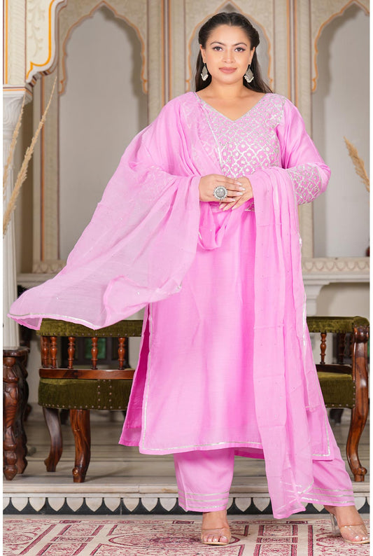 Pink Cotton Silk Suit Set with Gota Detailing