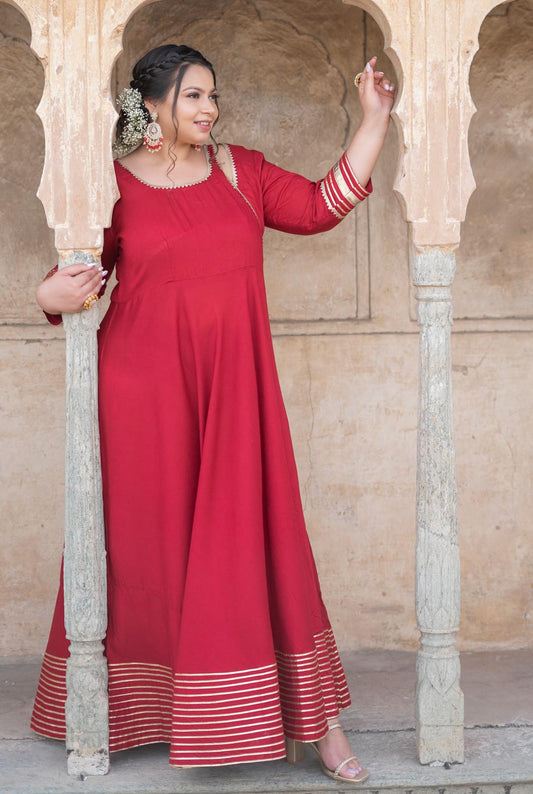 Maroon Gota Dress in Rayon