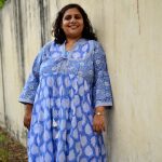 Damyantii Women’s Blue Floral Printed Long Length Cotton Dress in Sizes: 2XL – 5XL